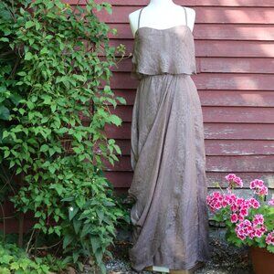 Bebe Mushroom Brown Subtle Animal Print Crisscross Back Draped Maxi Dress Sz LRG